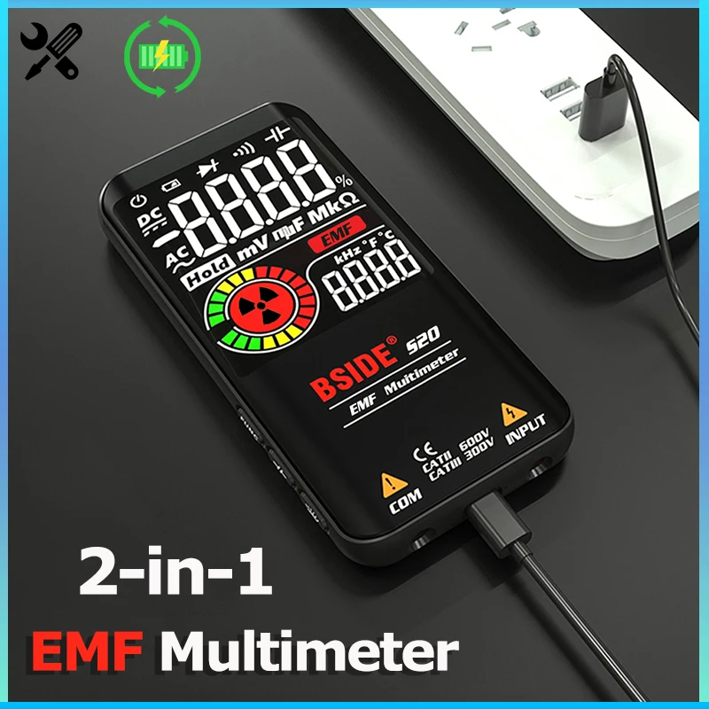 Rechargeable Digital Multimeter 9999 Counts Auto Range Voltmeter with EMF Detector Capacitance Ohm Hz Diode Live Check Tester