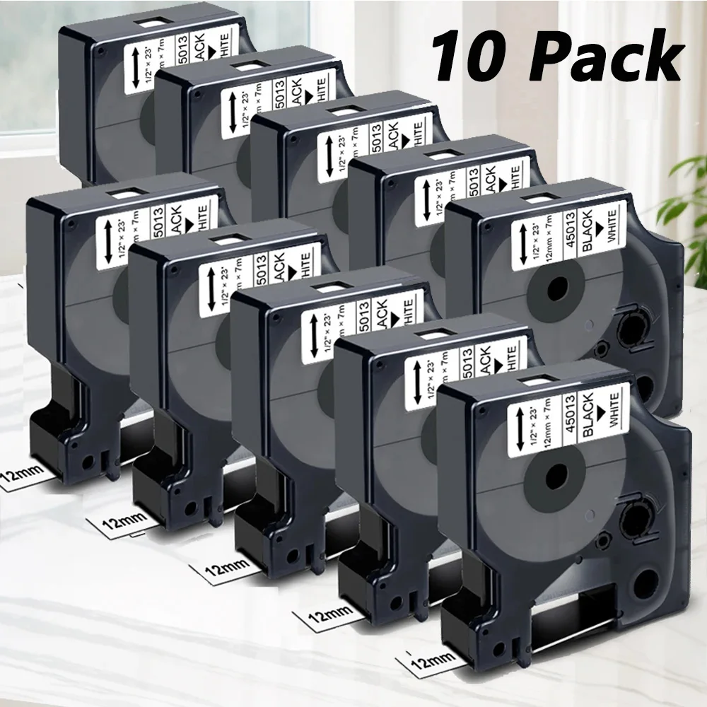 

10 PCS suitable D1 12mm label tape black background white 45013 S0720530 suitable for DYMO LabelManager 160 210D 260P 280 360D