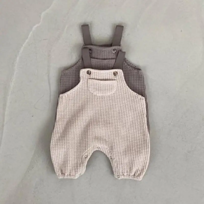 

2024 New Baby Sleeveless Romper Cotton Waffle Newborn Strap Jumpsuit Autumn Solid Toddler Overalls For Boy Girl Clothes 0-24M