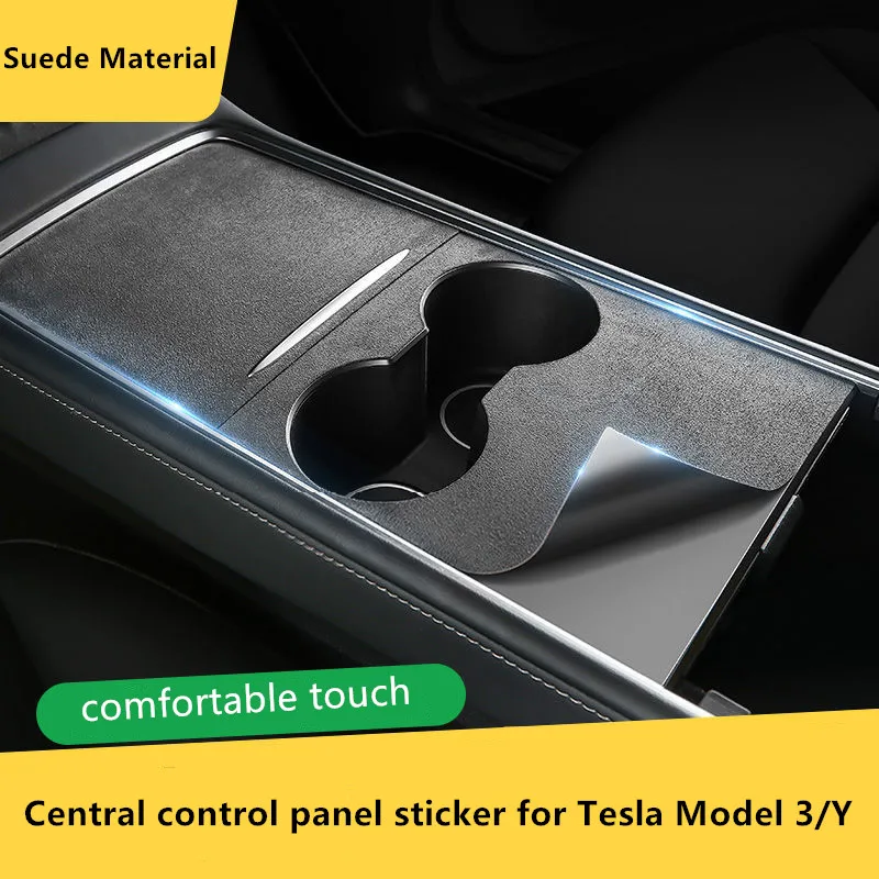 Estilo interior do carro camurça couro adesivos painel de controle central película protetora anti-risco adesivo para tesla modelo 3/y