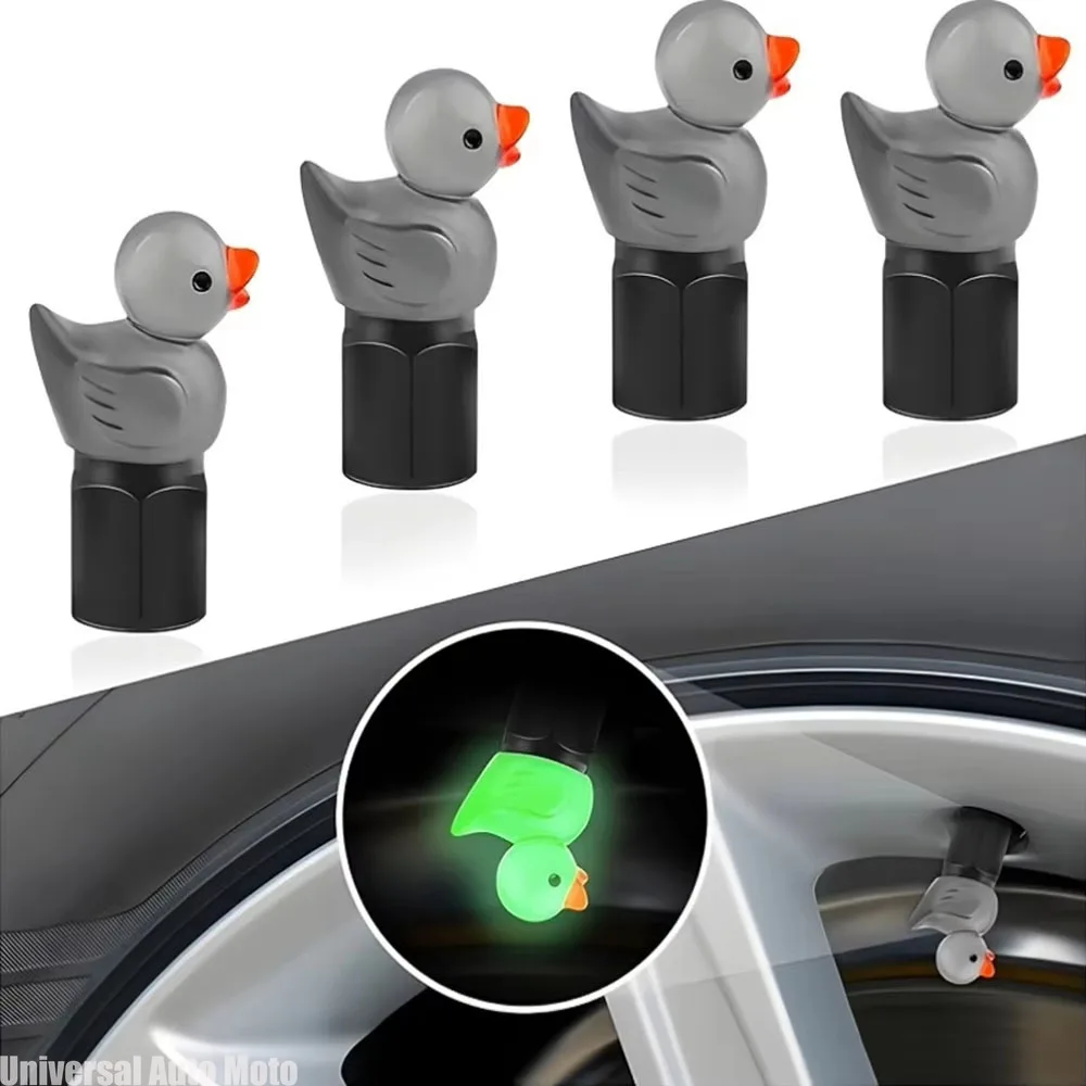 4Pcs Cute Duck Glow in The Dark Tire Valve Caps Auto Tire Valve Stem Caps Valve Covers for Cars Motorcycles and Bicycles view 3