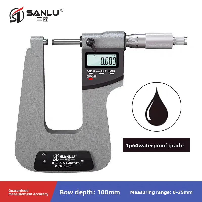 Deep bow Digital Micrometers large board Thickness 300mm high precision 0.001mm inch switch ball tips sharp measre head
