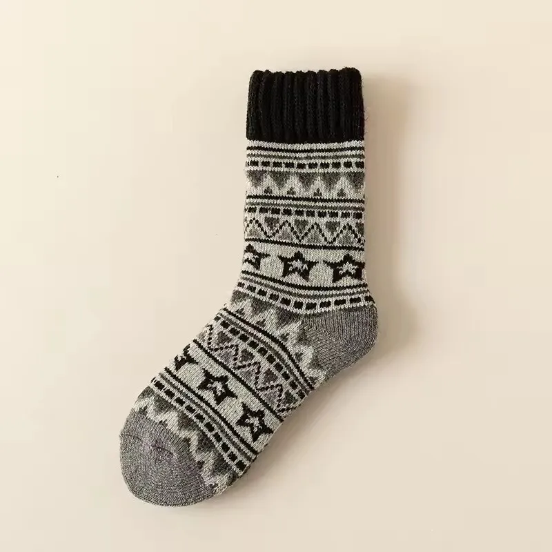 Winterwollsocken, verdickte Socken, Retro-Ethno-Stil, Paar-Stil, warme Frottee-Socken in der Mitte der Wade – Detail 5