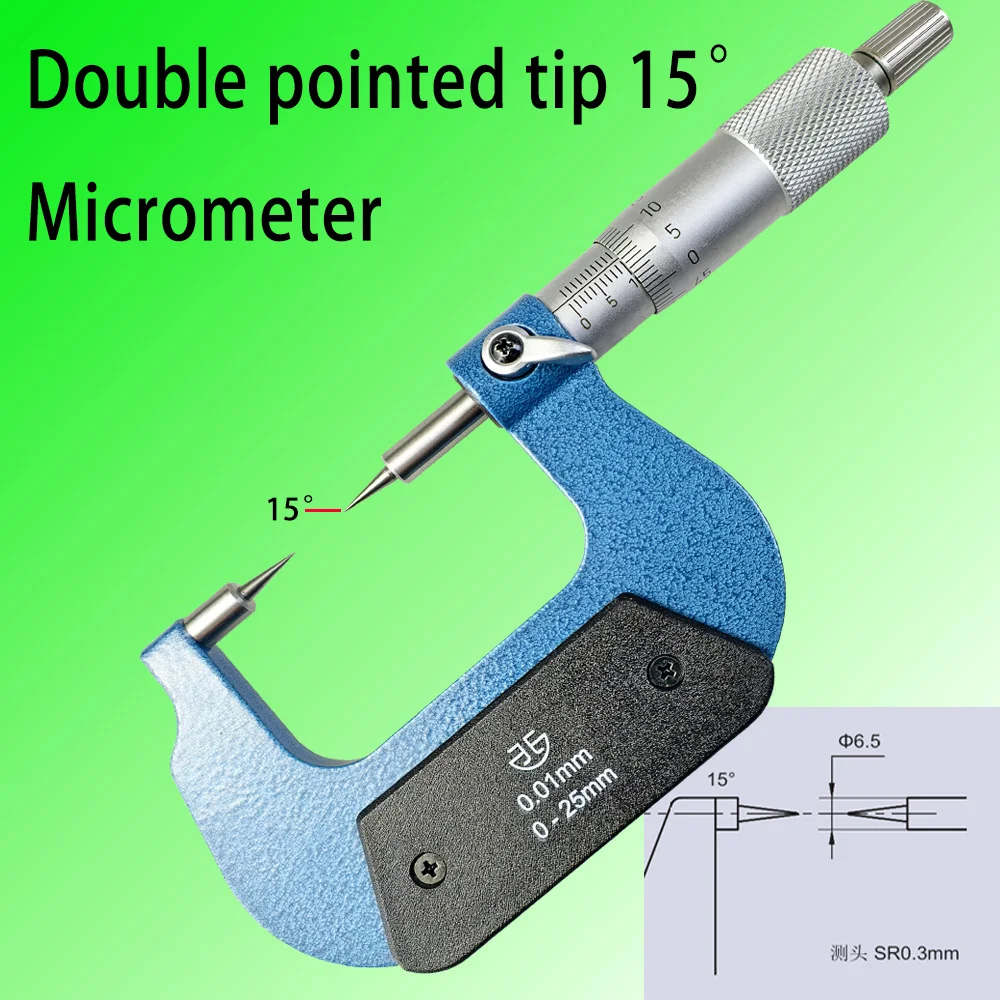 Double pointed tip 15° degree Micrometer both sides thin needle measure Drill core Thickness Small modulus gear root circle