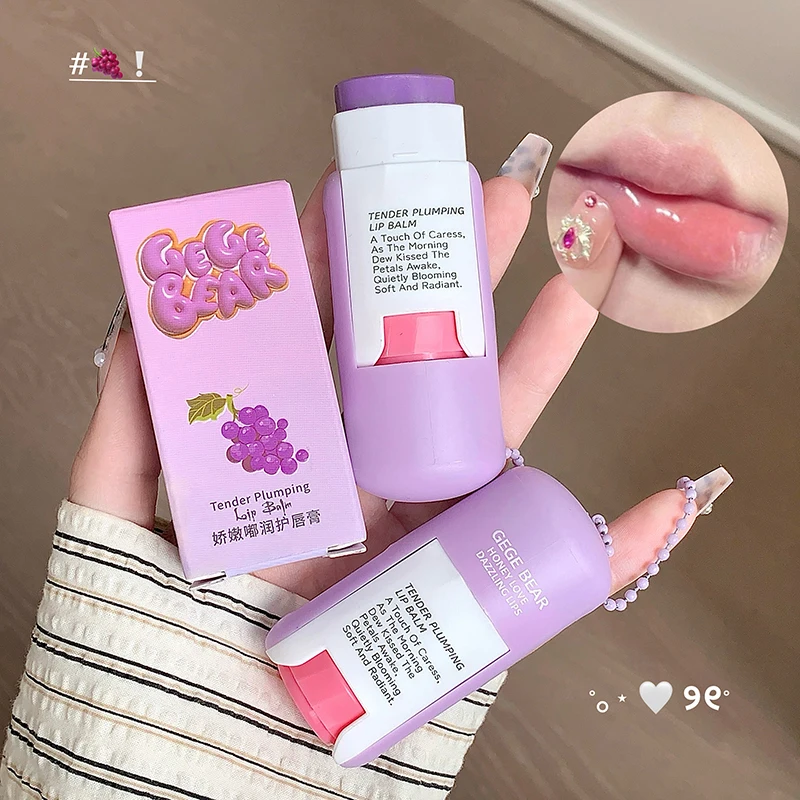 Bálsamo labial de gelatina de uva, barra de labios hidratante de frutas, antisecado, suero para el cuidado de los labios, imprimación de maquillaje, brillo de labios transparente de larga duración
