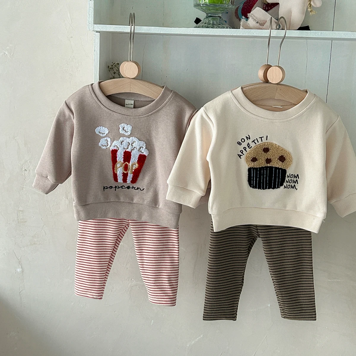 2024 autunno Toddler Outfits Baby Boy Infant Cute Popcorn ricamo Pullover camicia + pantaloni 2 pezzi Set di vestiti per ragazze a maniche lunghe