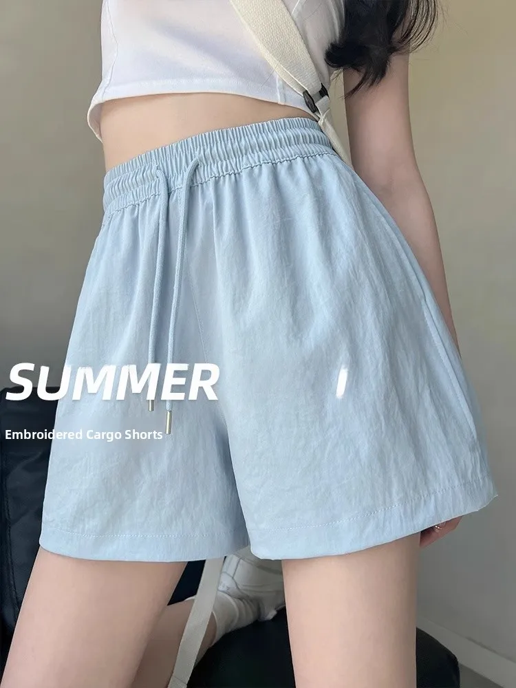 

Свободный крой с высокой талией, летние тонкие женские брюки для спецодежды Qui Dry ort, брюки трапециевидной формы, длина пять четвертей