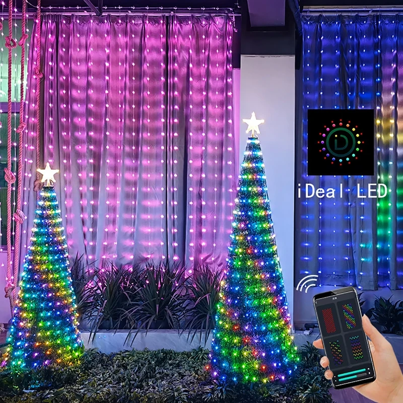 

Smart App Control RGB Curtain Lights Navidad LED String Lights Fairy Garland for Window Bedroom Christmas Decoration Outdoor