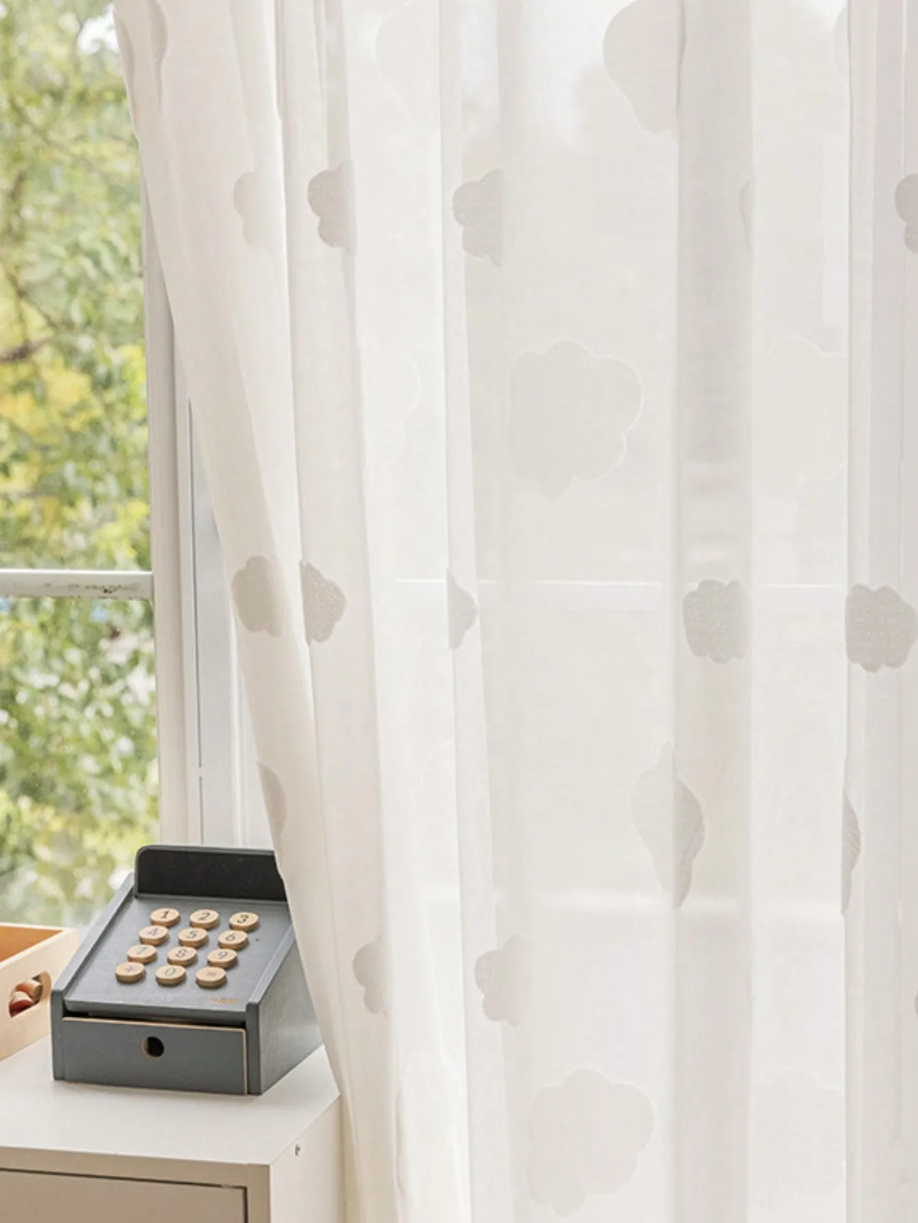 White Sheer Curtain with Cloud Pattern and Romantic Style Breathable and lightweight  for  Meeting Living Room Share Room Office