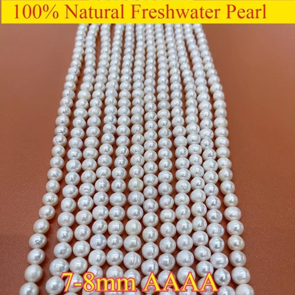 

7-8mmAAAA Fine Silky Smooth Fine Natural White Freshwater Pearl Round Bead Jewelry MakeDIY Necklace Bracelet Accessories