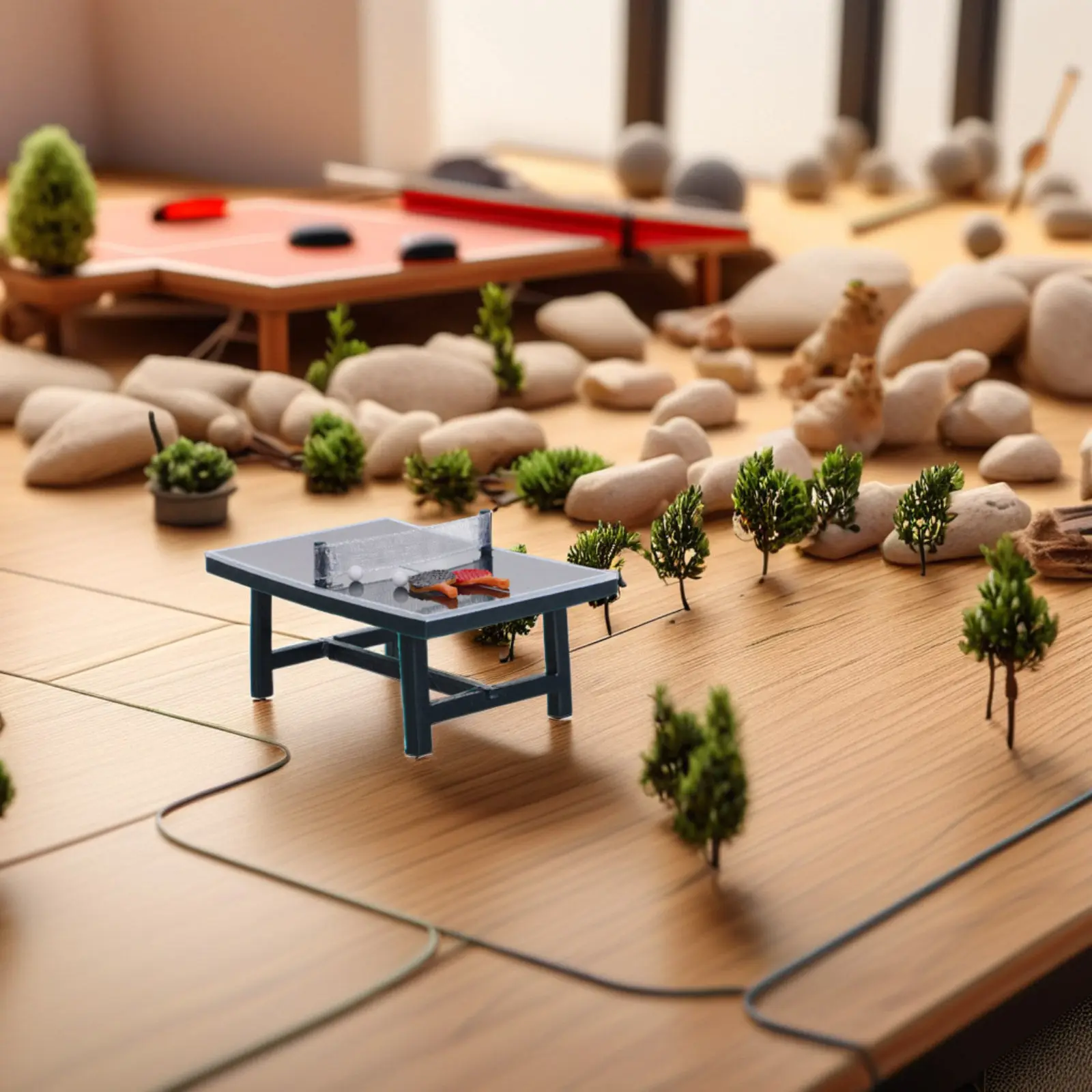 

Realistic Mini Table Tennis Set with Paddles Net for Cake Topper Decor Sports Theme Party Home Office Ornament