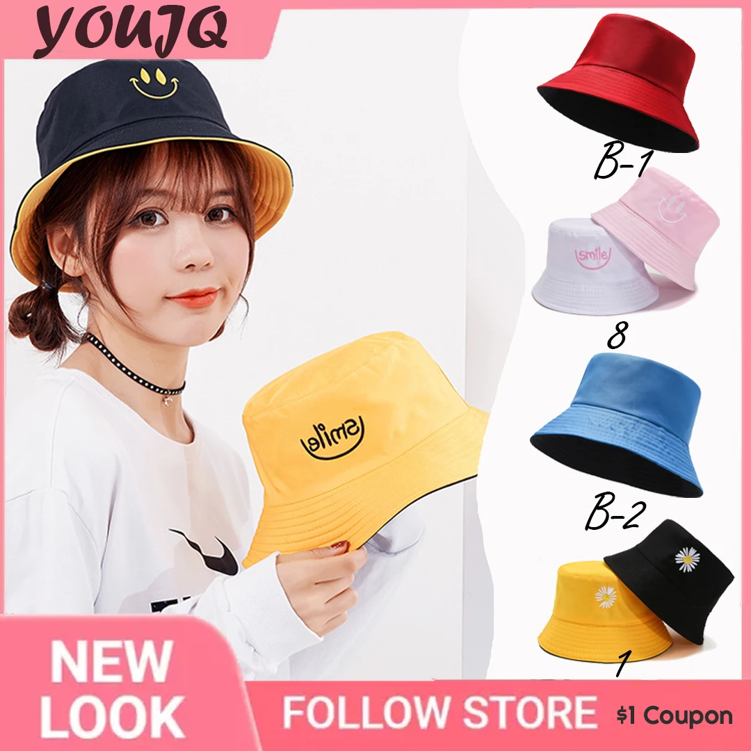 Unisex Bucket Hat Letter Embroidery Women Double-Sided Bob Hip Hop Pink Hats Four Season Panama Beach Fishing Sun Cap Sombreros