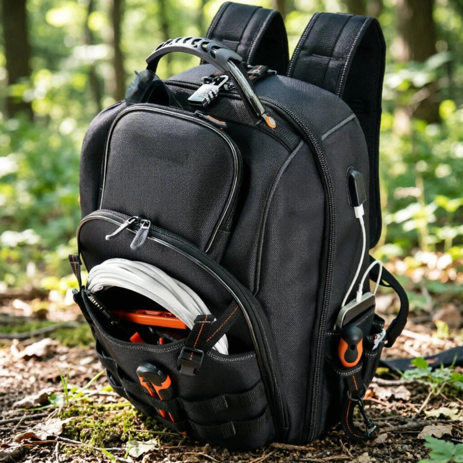 Tool Backpack Rugged Tool Organizer Backpack Bag Padded Long-Lasting for Electricians, Jobsite, Workplace