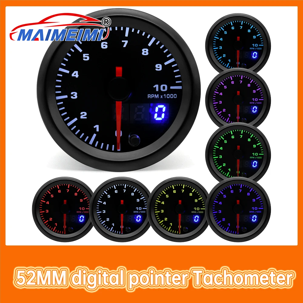 

2" 52mm 7 Colors LED Dual Display Tachometer Car Gauge 0-10000RPM gauge Digital pointer gauge for Car boat