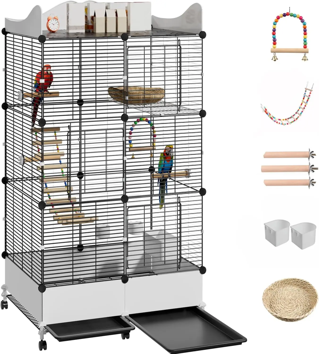 

57-Inch Large Bird Cage with Top Storage & Splash Guard – Durable Aviary for Budgies & Cockatiels