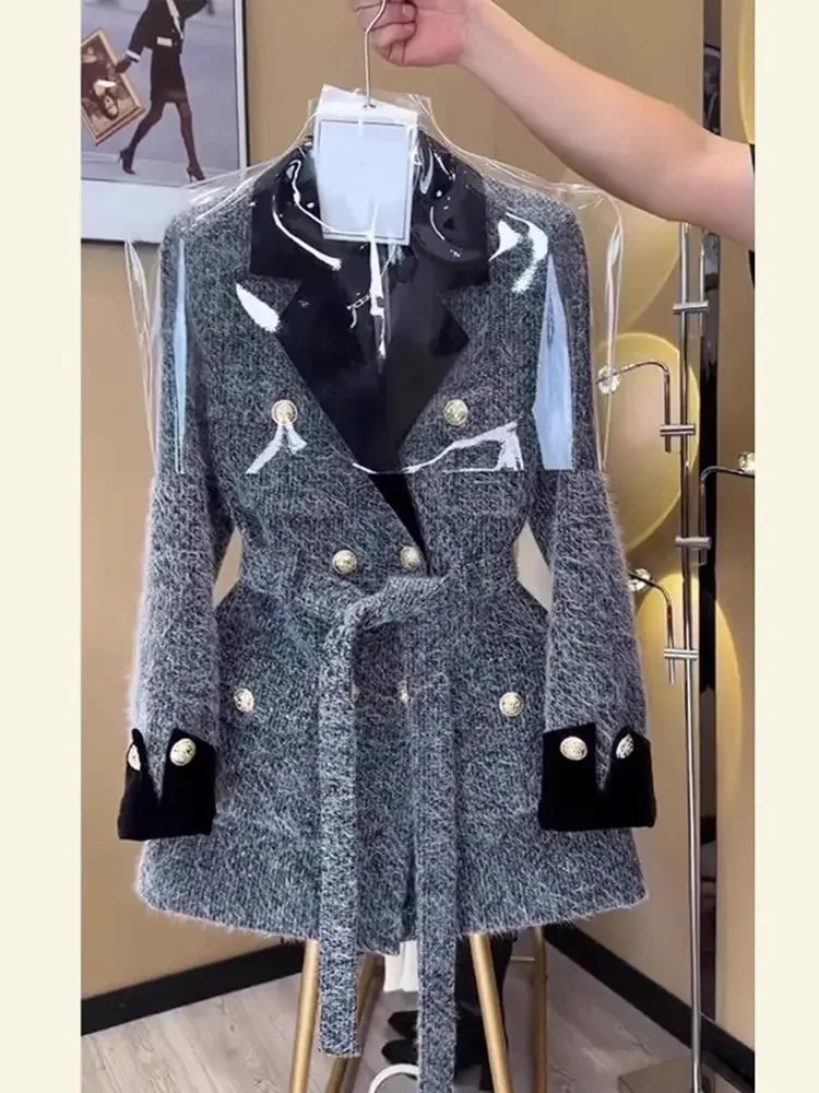 

Elegant Vintage Jacket For Women Thicken Winter 2024 New Long Sleeve Double-Breasted Warm Coat Female Woolen Street Clothing