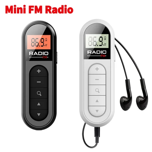 Imagen 1 del producto Radio FM con retroiluminación para caminar, trotar, acampar, pantalla LCD, Mini Clip de bolsillo, auriculares de 3,5mm, Walkman Personal
