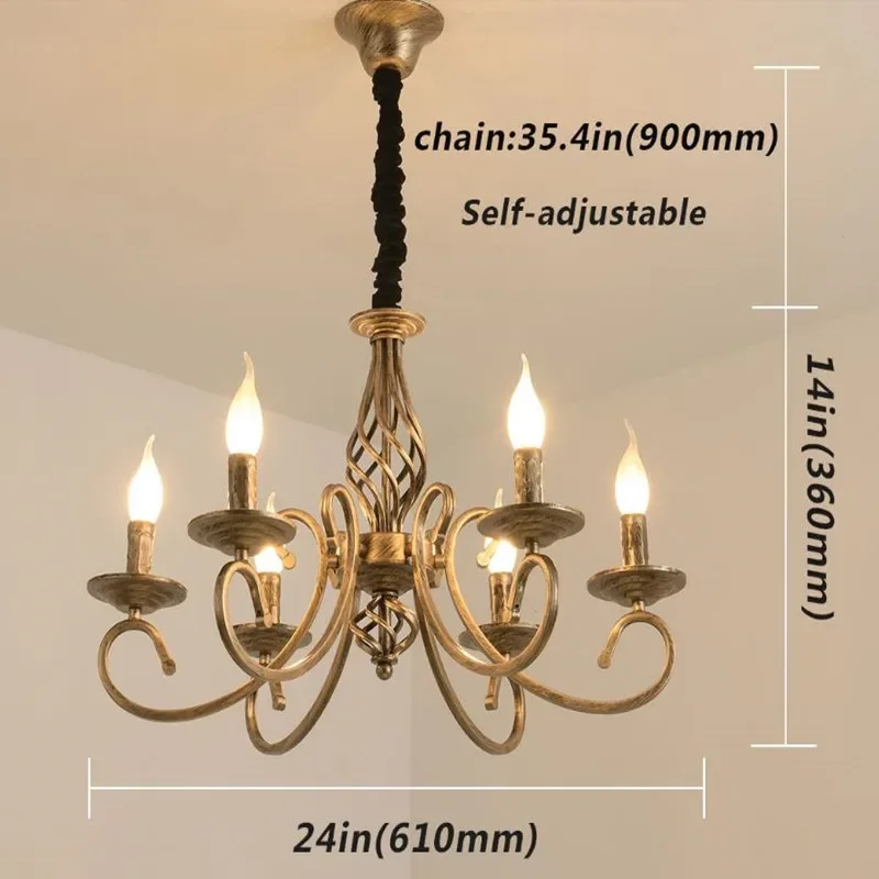 Retro Chandelier Multi 6/8 Heads Living Room Charming Antique Bronze Farmhouse Shallow Gold Hotel Lobby Family Bar E14 Socket