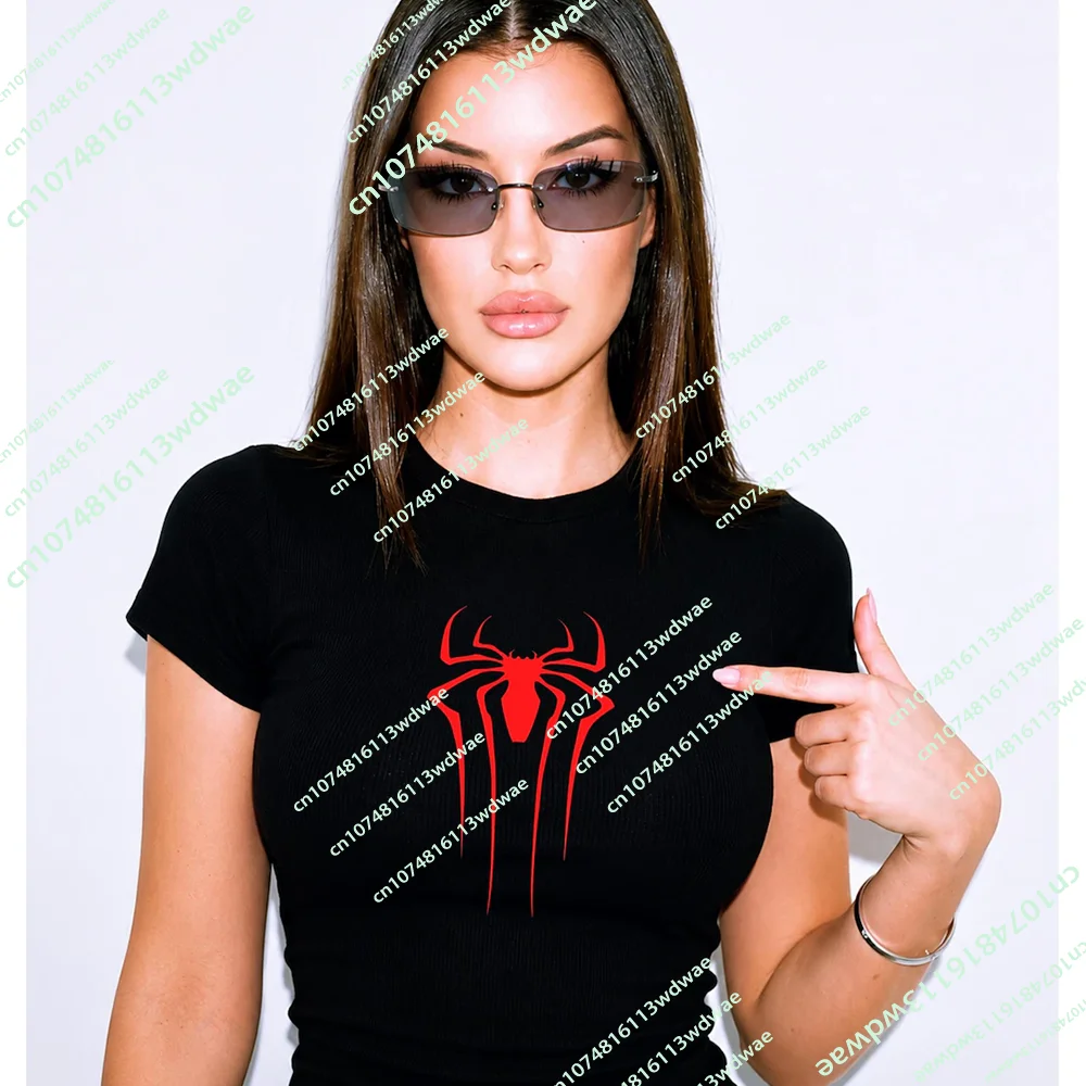 Sommer Y2K Baby Tee Roter Spinnen-Held Crop Top Y2K Grunge Superhelden Slim Fit T-Shirt Damen Vintage Mode Lässiges Mädchen Crop Top – Detail 5