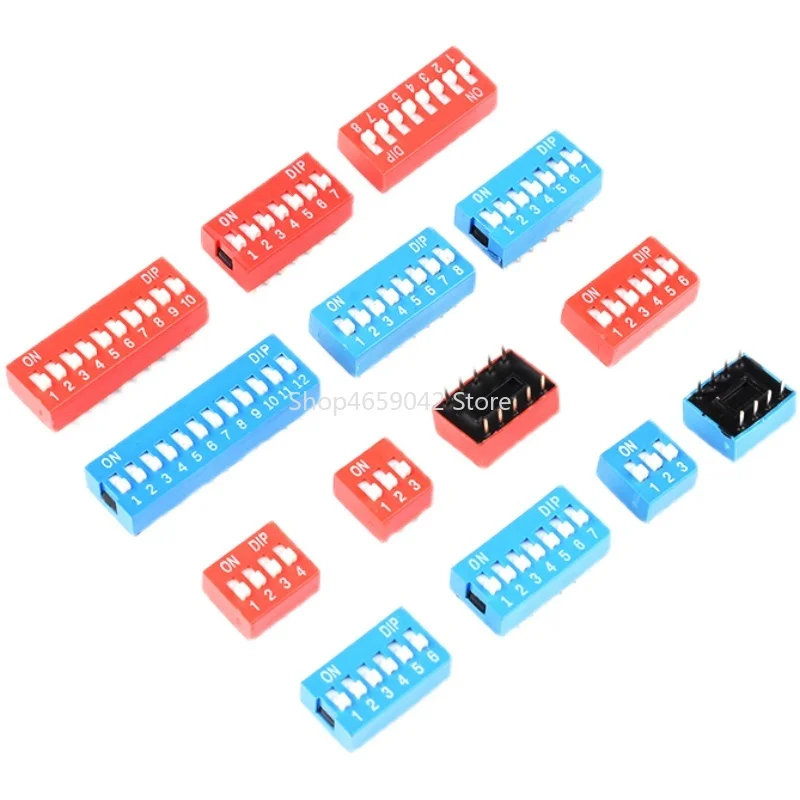 5PCS Red/Blue Toggle Switch Spacing 2.54MM DIP Dial The Code Switch 1/2/3/4/5/6/8/10Pin Position Way Quick Switch