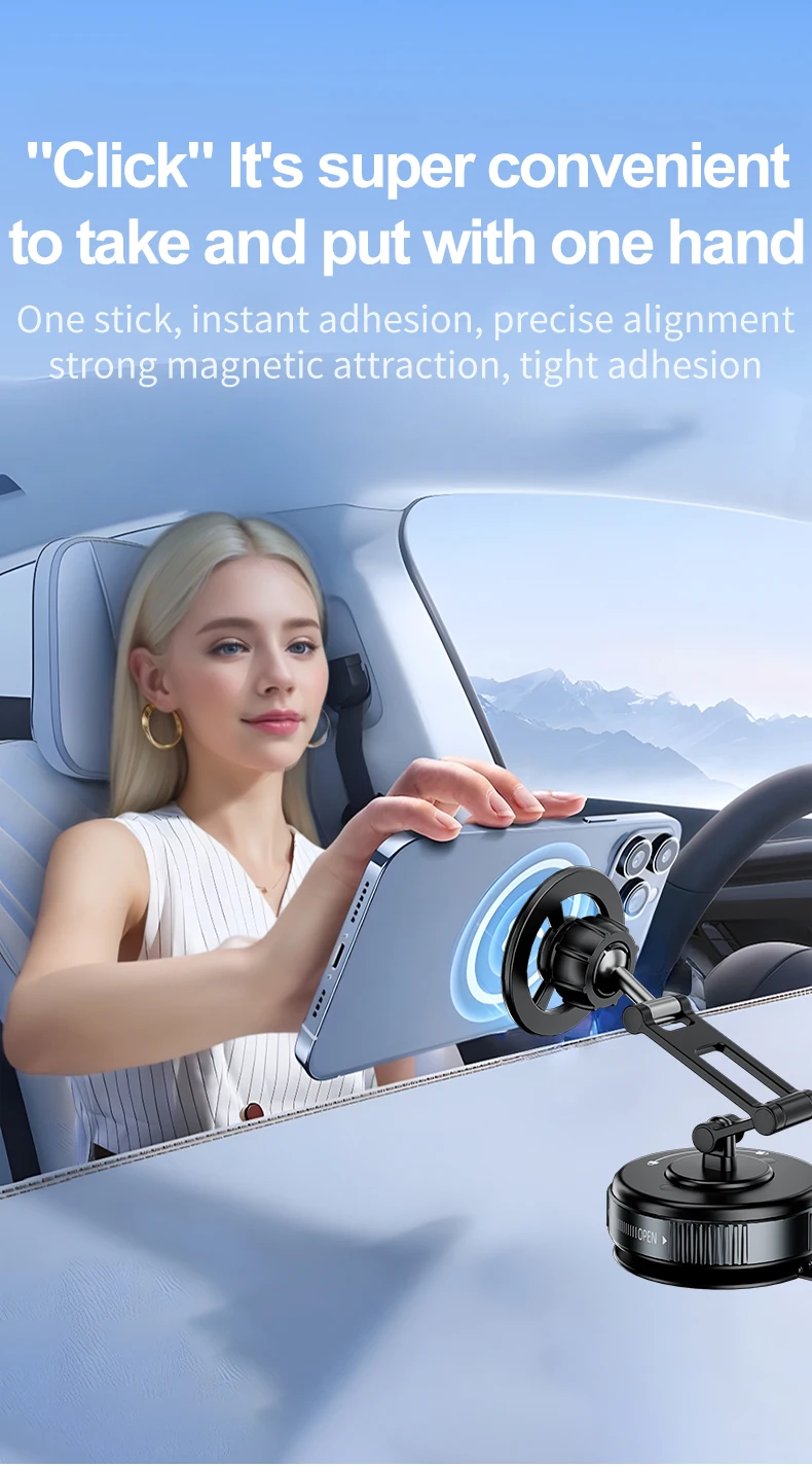 فراغ المغناطيس حامل جوّال بلاستيكي متعدد زوايا تعديل قوي المغناطيسي تمتص تصميم حامل سيارة قابل للطي لحامل الملاحة