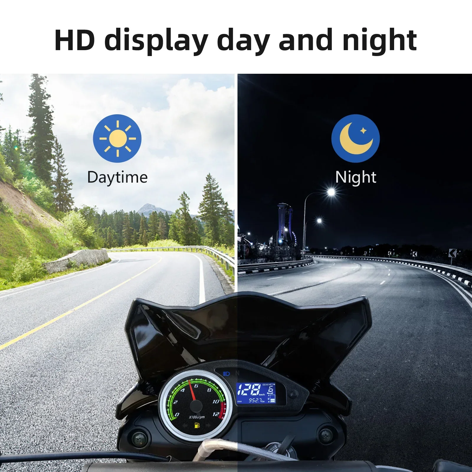 Motorcycle Speedometer Tachometer LCD Digital Instrument Odometer Moto Dashboard For 12V Motorcycle Universal Speedometer