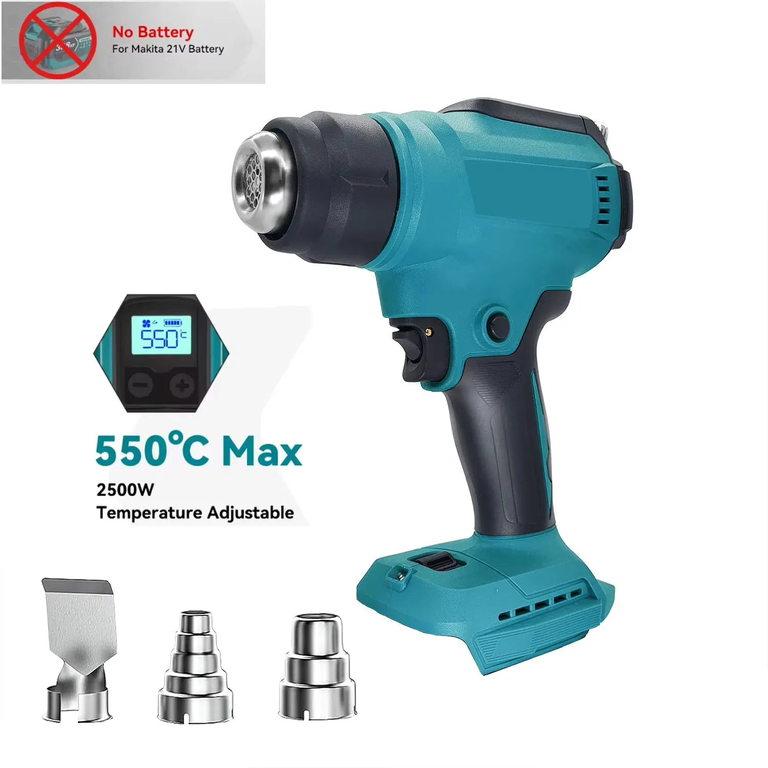 18 В тепловая пушка, инструмент для термоусадочной упаковки, фен, сушилка воздуха, паяльная тепловая вентилятор со светодиодным дисплеем, только инструмент, без батареи