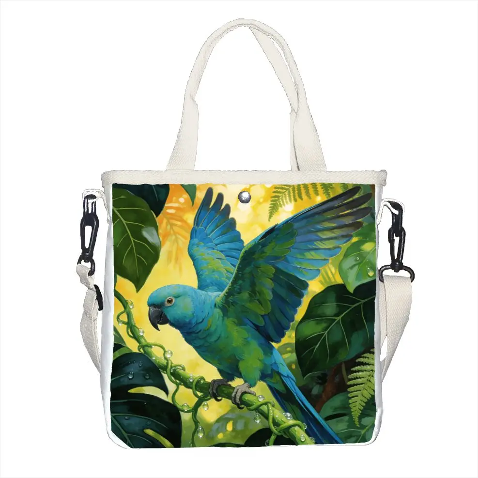 Hand-Painted Rainforest Macaw Art Crossbody Bag, Adjustable Strap Exotic Bird Handbag