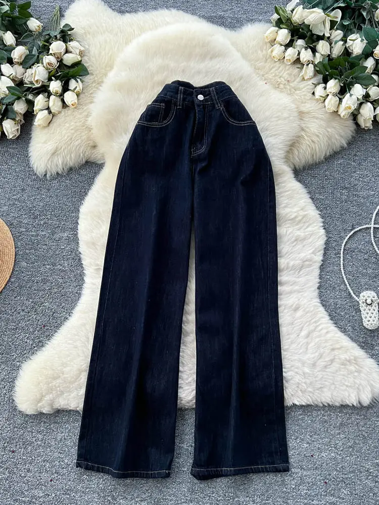 

Korean Version Spring New High Waist Denim Wide Leg Pants Women Loose Casual Fashion Versatile Commute Straight Leg Pants