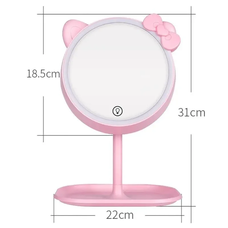 Anime Hello Kitty Led Light Tricolor Spiegel Kawaii USB Kt Nachtlampje Make-up Spiegel Dual Purpose Desktop Slaapzaal Meisjes Cadeau