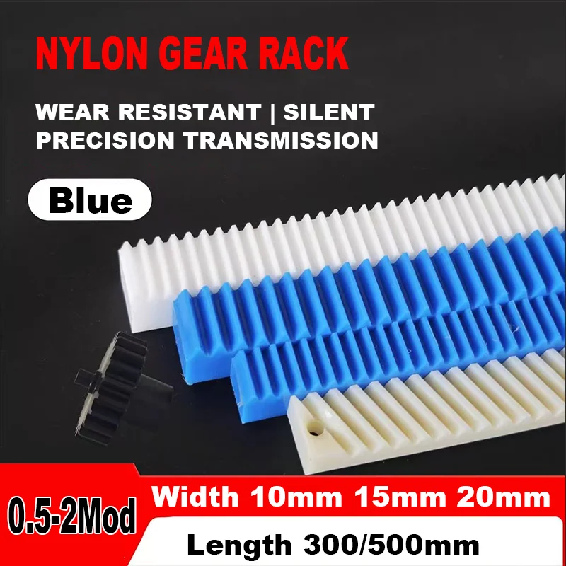 1Pcs Blue Plastic Spur Gear Rack 0.5/0.8/1/1.5/2 Module Straight Teeth Drive Rack Length 300/500mm Width 10/15/20mm Gear Rack