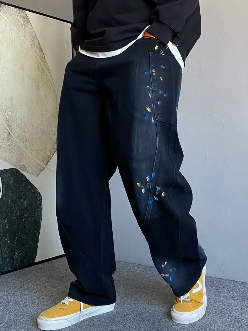 Side contrasting color division design casual pants men's spring and summer new trousers retro straight loose trendy sweatpants