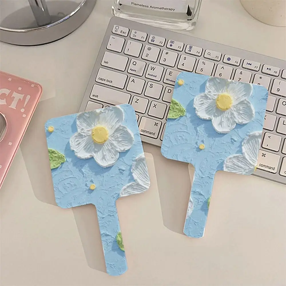 Portable Hand-Held Make-Up Mirror Flower Creative Square Mirrors Ins Style Square Cosmetic Mirror Woman