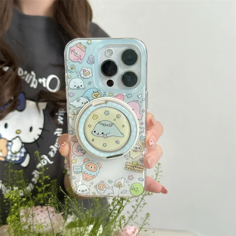 Funny Cute Seal Dolphin Magnetic Phone Case For iPhone 16 Pro 15 14 13 Pro Max Cover with Magsafe Rotate Holder Grip Kawaii Capa - Image 2