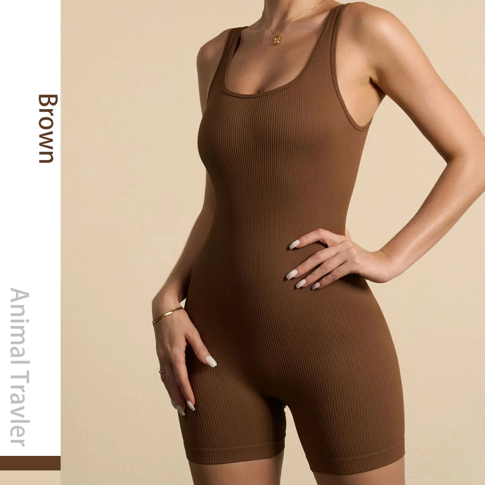 

Animal Traveler Ribbed One Piece Bodysuit for Women Sleeveless Jumpsuit Yoga Sets Fittness Sportswear Shapewear Bodycon Romper