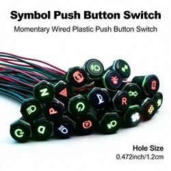 FLIN 12mm 12v coche de carreras barco IP65 botón de plástico impermeable interruptor de botón de enganche momentáneo con símbolo de tablero