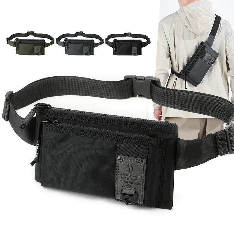 Nylon fabric lightweight men's crossbody small bag, small and casual cycling chest bag, waterproof single-shoulder bag
