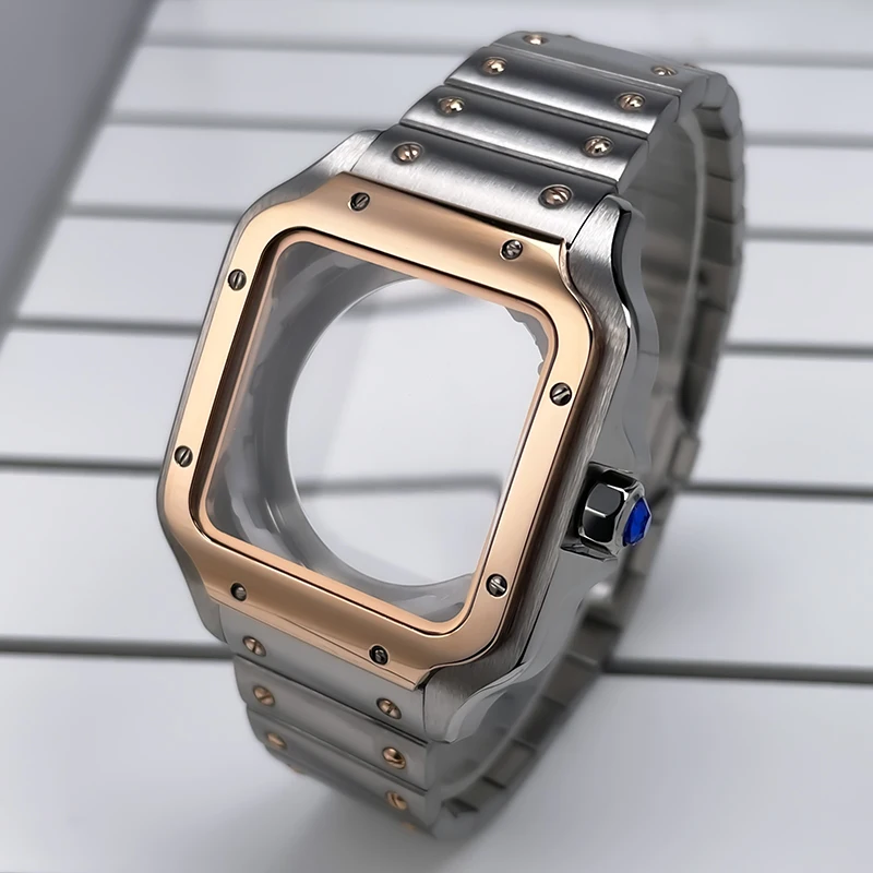 38mm NH35 Quadratisches Gehäuse Schwarz Gold Edelstahl Modifikationsteile für SKX Mod Zubehör Fit Santo Case NH35 NH36 Uhrwerk – Detail 10