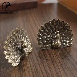 Brass Peacock spreads its veil Statue Desktop Ornament Vintage Animal Figurines Miniatures Decoration Crafts Home Decor