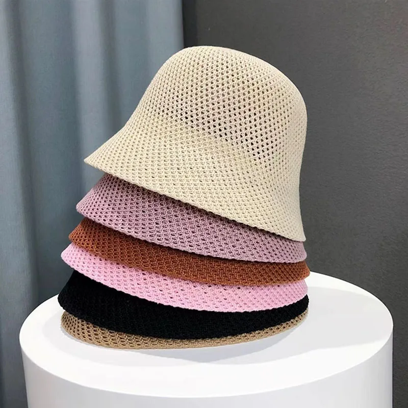 Spring Summer New Women Bucket Hat Female Fisherman Hat Hollow Thin Beach Sun Hat Panama Cap Japanese Hip Hop Ladies Cap