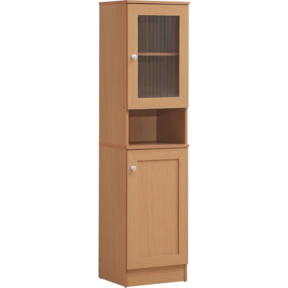 رف مفتوح نحيف بطول 63 بوصة بالإضافة إلى مخزن المطبخ المغلق من الأعلى والأسفل، خشب الزان (HIK93 الزان) #1