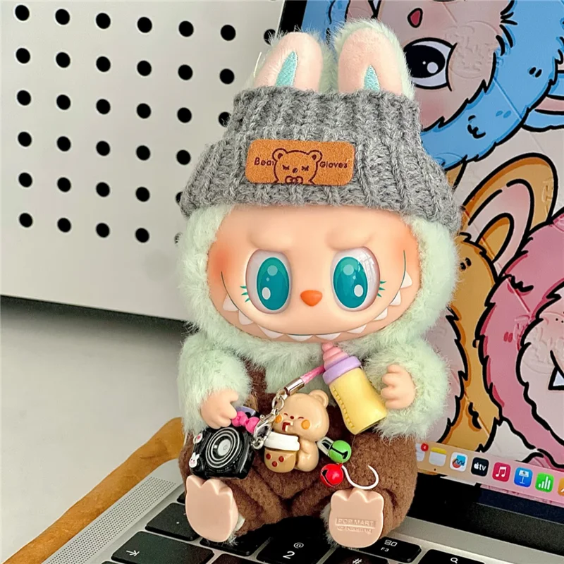 17cm For Labubu Plush Doll Clothes Accessories Canvas Shoes Fisherman Hat Camera Water bottle Girl Toys Birthday Fans Gift