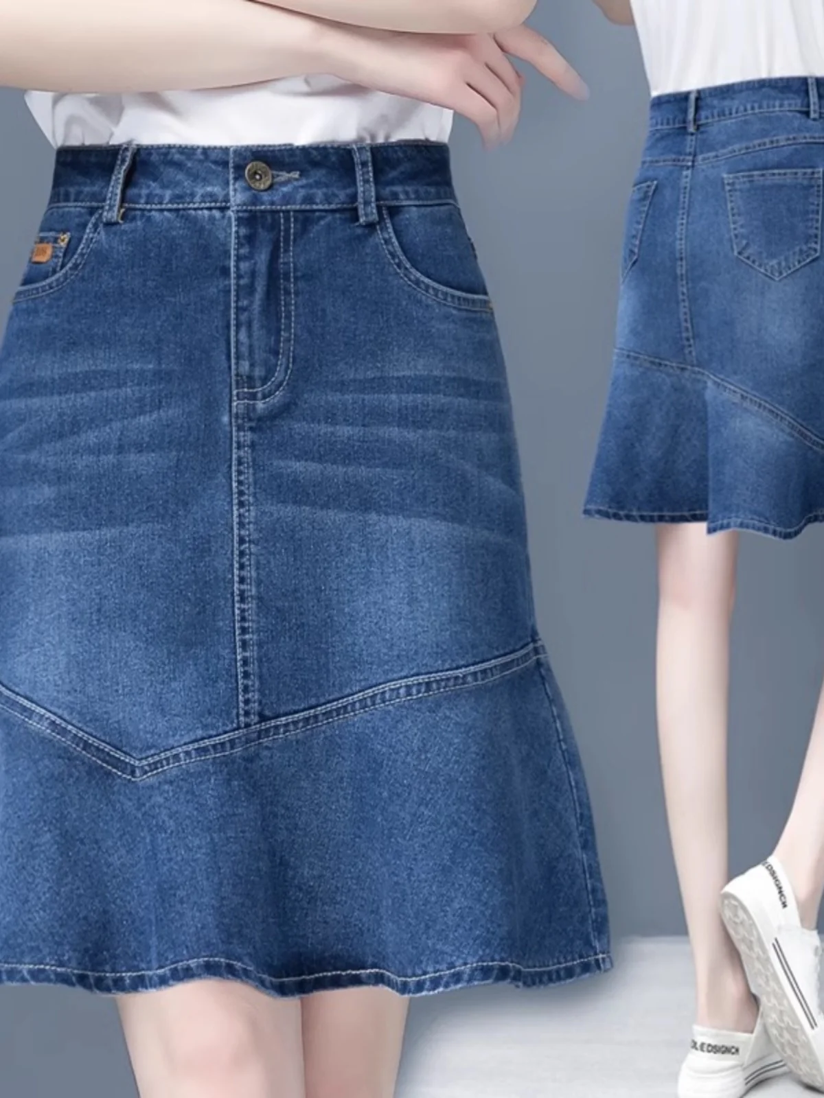 

Юбка трапециевидной формы с высокой талией, женские джинсовые юбки, весенне-осенние утягивающие плиссированные юбки с хвостом, юбки маленького размера