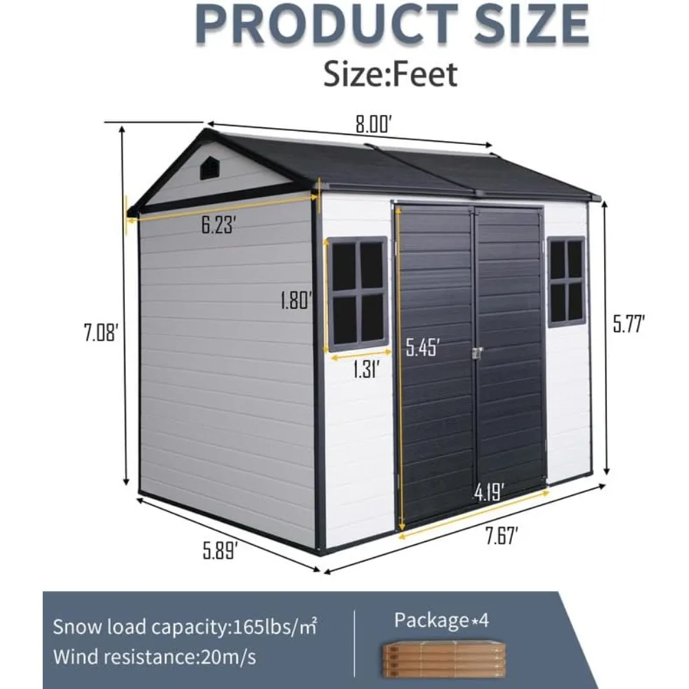 سقيفة تخزين خارجية من الراتنج مقاس 8 × 6 أقدام مسبقة الصنع مع أرضية ونفذين، وتخليص تخزين الحظائر البلاستيكية الخارجية #3