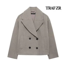 TRAF ZR Woolen Coat Women's Autumn Coat Y2k Vintage Top Women's Outerwear Cropped Coats Ladies Fashion New in Coats & Jackets