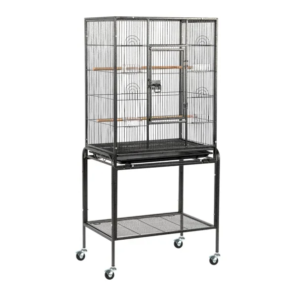 

53' Large Flight Bird Cage with Rolling Stand & Storage Shelf for Parrots Lovebird Cockatiel Parakeets, Black