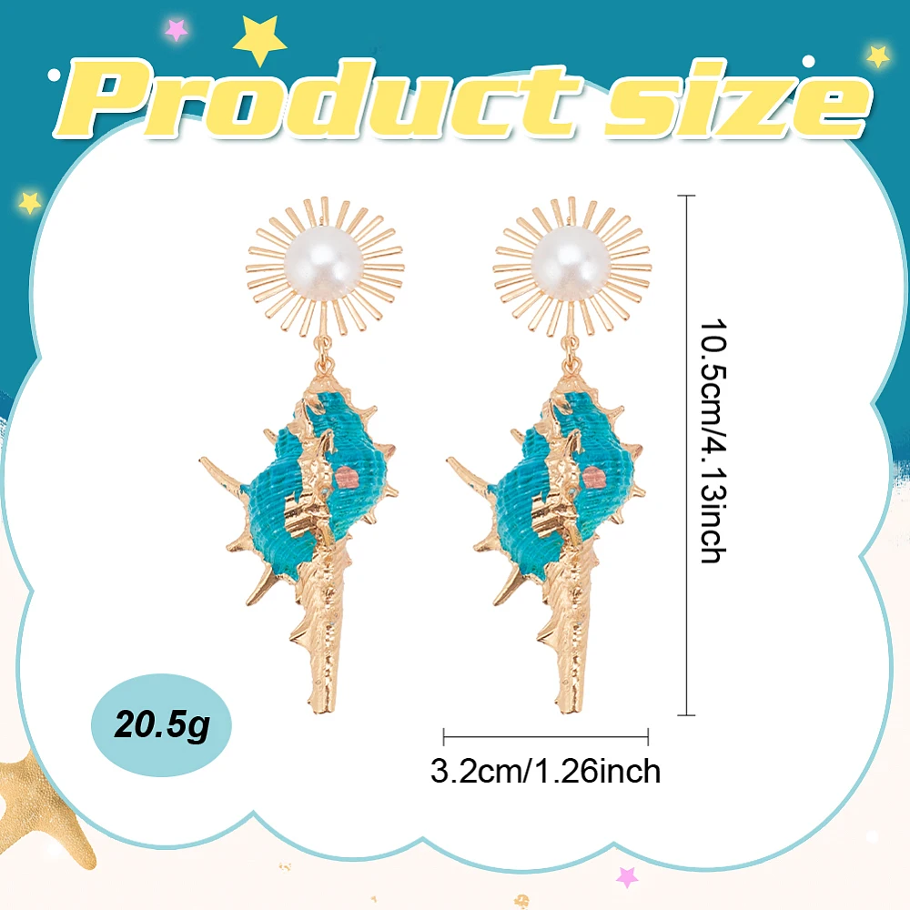 3 Pairs Shell Conch Earrings Ocean Seashell Dangle Earrings for Women Boho Pearl Sea Shell Sea Snail Stud Earrings
