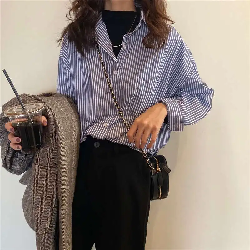 

Women's Striped Salt irt Spring Summer New Sle Long Sve Collar Faionable Sun Protection Clothing Commute Sle