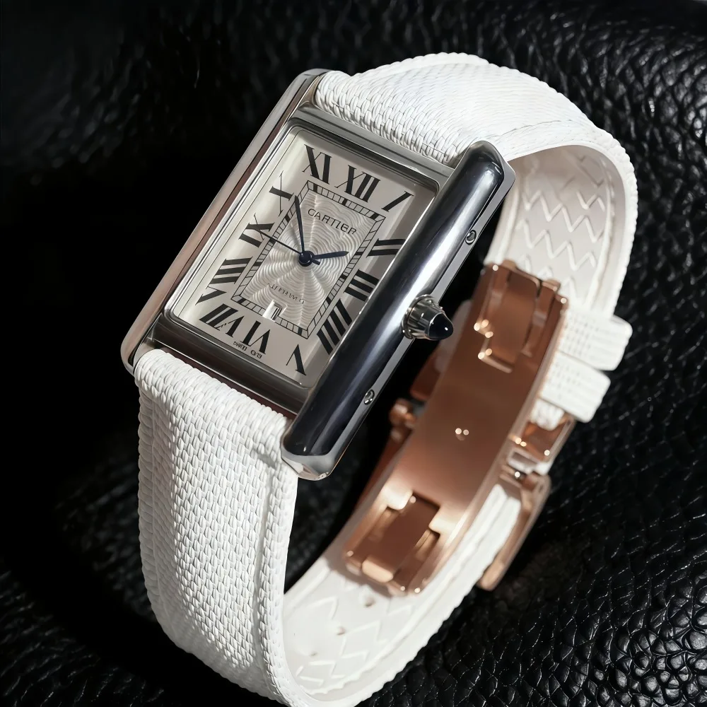 女性用fkmラバー時計ストラップ18mm-19mm-20mm-21mm-22mm-23mm-24mmクイックリリースソフトプレミアム時計ストラップカルティエタンク対応