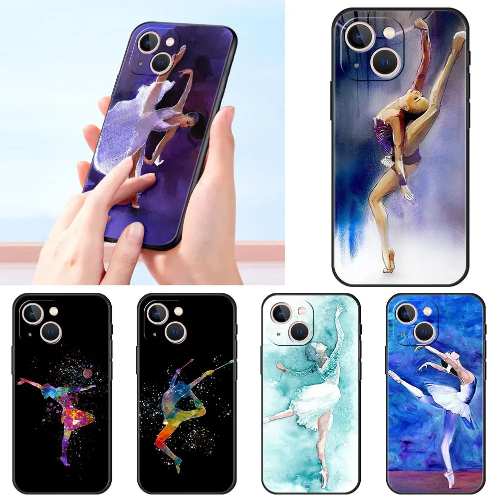 Gymnastics water color Luxury Phone Case For Apple iPhone 16 11 15 14 Pro MAX 12 13 7 8 Plus X XR XS SE Silicone Black Cover